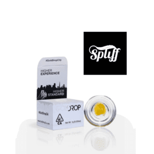 GoldDrop Diamond Sauce cannabis concentrate jar with packaging displayed alongside Spliff Nation branding.