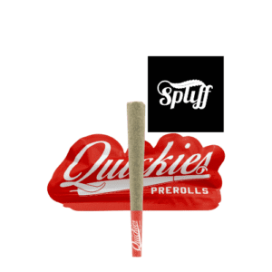 Quickies Premium 1 gram cannabis pre-roll displayed with vibrant red packaging by Spliff Nation.