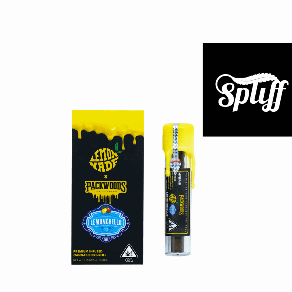 Lemonchello x Packwoods Infused Hybrid Pre-Roll 2.25g with vibrant yellow packaging and premium design available at Spliff Nation Dispensary in Washington