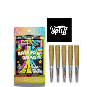 Sluggerz Rainbow Road infused sativa pre-roll 5-pack with diamonds and hash – available at Spliff Nation Dispensary in Washington DC