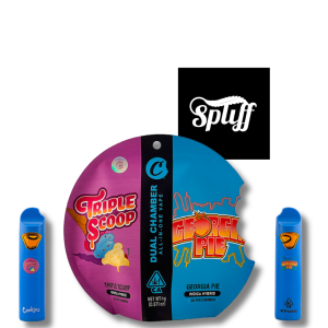 Cookies Dual Chamber Disposable Vape featuring Triple Scoop and Georgia Pie strains, 1 gram dual chamber disposable with Cookies branded packaging from Spliff Nation Dispensary in Washington DC