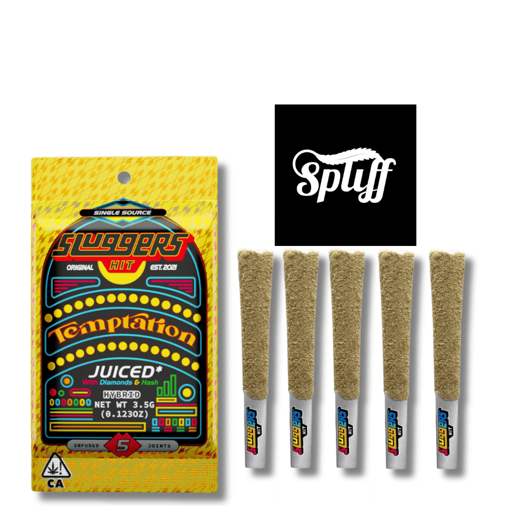 Pack of five infused pre-rolls with diamonds and hash, Black Cherry Gelato flavor.