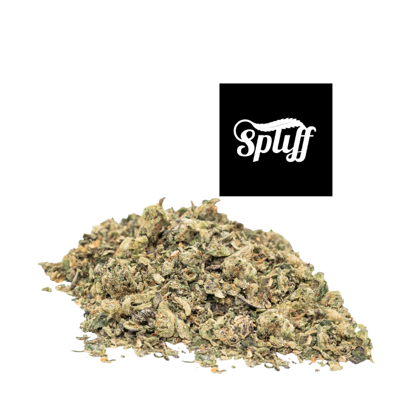 Blue Dream Strain - Shake Spliff Nation Dispensary in Washington DC Blue Dream shake strain pile product photo with Spliff logo - Washington DC