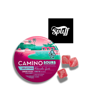 Kiva Camino Sours Uplifting Watermelon Spritz Gummies 100mg THC vegan cannabis gummies with sour coating in Washington DC Dispensary