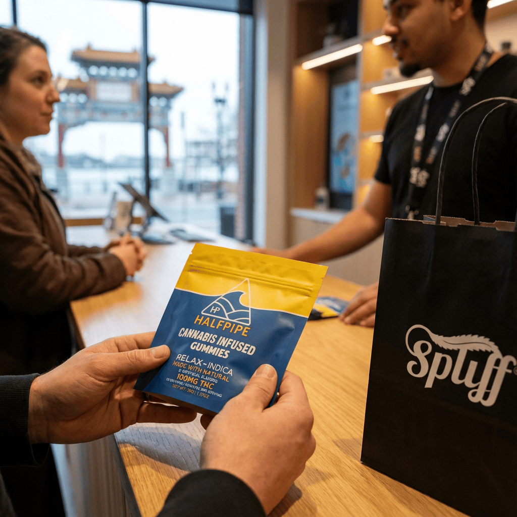 Cannabis Dispensary in Chinatown, Washington, DC | Spliff Nation Dispensary | Washington DC Customer viewing an edible product at Spliff Nation Chinatown