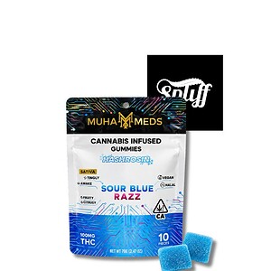 Muha Meds Sour Blue Razz hash rosin gummies 100mg 10 pack at Spliff Nation Dispensary DC